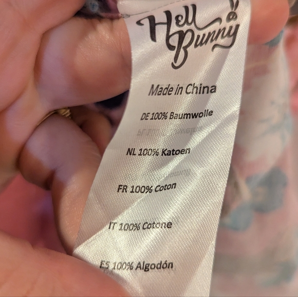 Hell Bunny Jenna Japanese Pink & Blue Cherry Blossom Fit & Flare Dress Sz Large - Picture 7 of 9